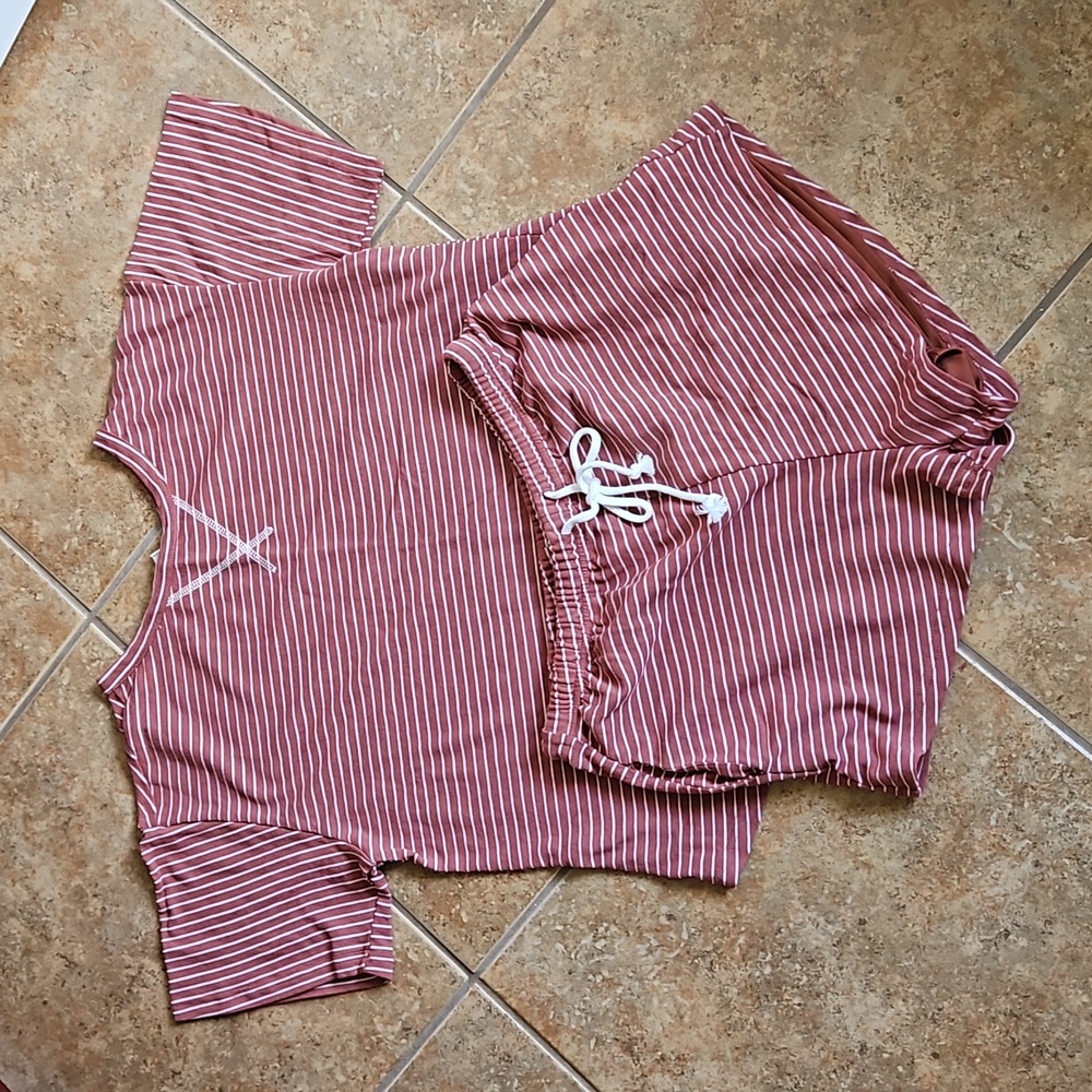 Rose striped 2 piece short set